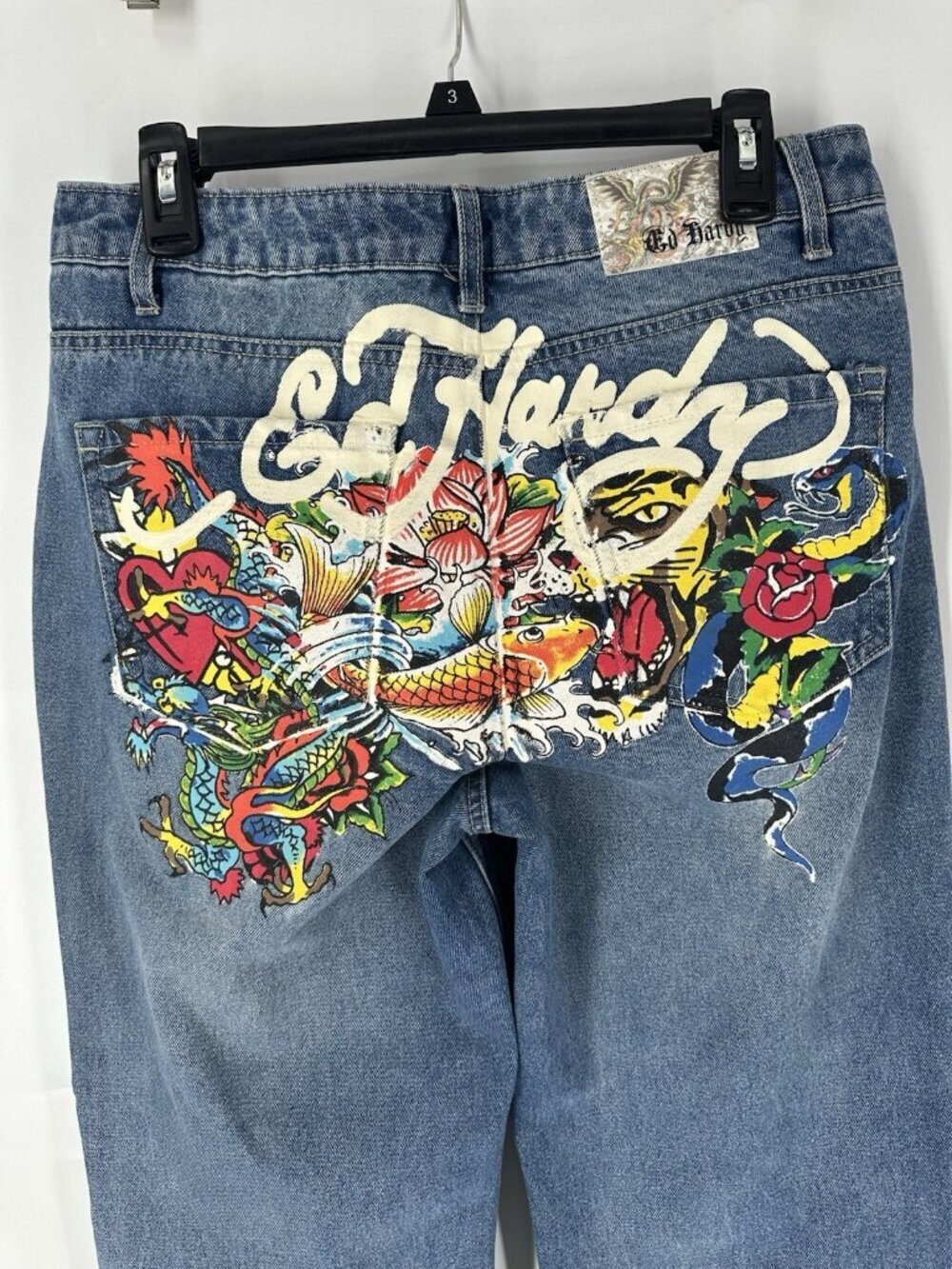Ed Hardy Tattoo Koi Dragon Wide Leg Baggy Jeans Women’s 30 32x31 Read